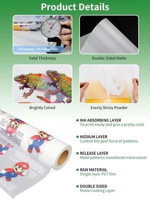 Garment DTF PET Transfer Film 75mic Double Sided Matte Direct To Film On Textile