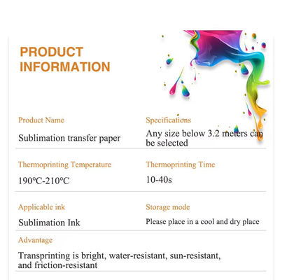 71 Inch Sublimation Printing Material Paper For Stretchable Fabric 100GSM