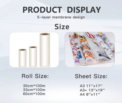 White Ink Printable DTF Transfer Film Roll Hot Peel High Stretchability for Print